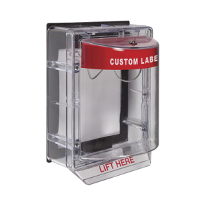cubierta protectora de policarbonato serie stopper ii® , con bocina, con espaciador, montaje empotrado, etiqueta personalizada