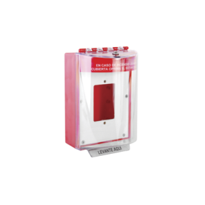 cubierta universal de policarbonato con espaciador y placa de montaje interna, texto de incendio en español, interior/exterior, serie universal stopper®
