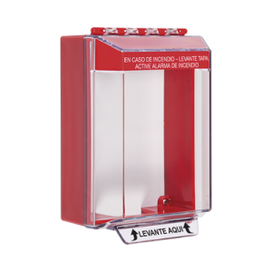 cubierta universal de montaje superficial, con espaciador 1.46", serie universal stopper® texto de incendio en español