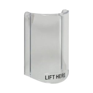 cubierta protectora de policarbonato, súper resistente, sin sonido, texto en ingles, para botones multiusos serie stopper® station de sti
