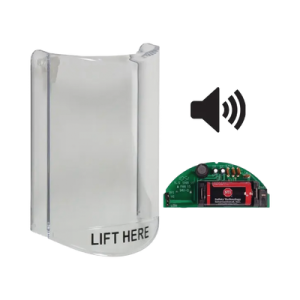 cubierta protectora de policarbonato, súper resistente, con sonido, texto en ingles, para botones multiusos serie stopper® station de sti