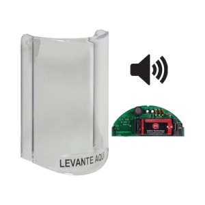 cubierta protectora de policarbonato, súper resistente, con sonido, texto en español, para botones multiusos serie stopper® station de sti