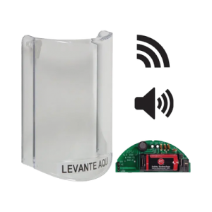 cubierta protectora de policarbonato, súper resistente, con sonido, con transmisor inalámbrico para sti v34104, texto en español, para botones multiusos serie stopper® station de sti
