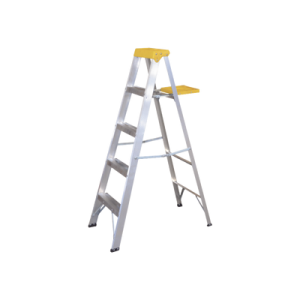 escalera de aluminio tipo tijera, 5 peldaños de 1.83 metros.