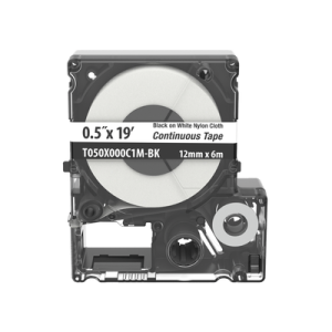 casete de etiquetas de nylon de cinta continua, color negro sobre blanco, uso interior/exterior, 12 (0.5 in) mm de ancho x 6 metros de largo