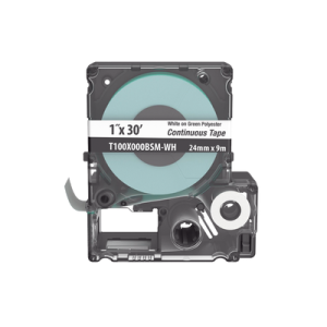 casete de etiquetas de poliéster de cinta continua, color blanco sobre verde, uso interior/exterior, 24 mm (1 in) de ancho x 9.1 metros de largo