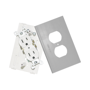 contacto eléctrico doble, soporte y tapa color aluminio, para canaleta tek100 a y mini columna thmicg