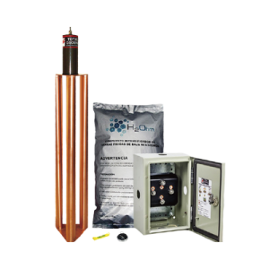 kit de puesta a tierra de 100 amperes con electrodo, filtro, acoplador y compuesto h2ohm.