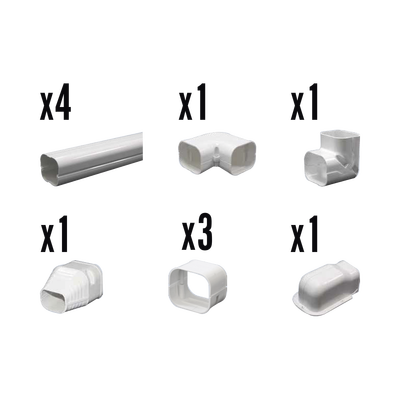 kit de canaletas para la organización de tuberías y cables eléctricos en instalaciones de aire acondicionado, uso en interiores y exteriores, pvc rígido, ideal para minisplit, contenido de kit (11 piezas), (3000 00000) kit de canaletas para la organización de tuberías y cables eléctricos en instalaciones de aire acondicionado, uso en interiores y exteriores, pvc rígido, ideal para minisplit, contenido de kit (11 piezas), (3000 00000)