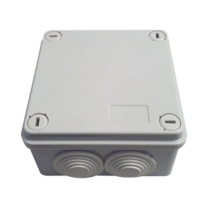 caja tipo estanca ip55, con 6 entradas, tapa y tornillo de vuelta de 1/4, 100 x 100 x 50 mm, color gris