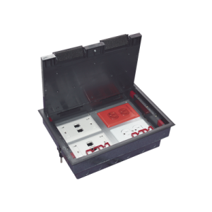 caja de piso para cuatro módulos universales (socket m4), para alimentación eléctrica y redes de datos (11000 43401) no incluye faceplates