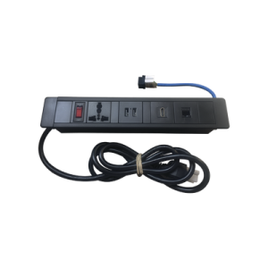 hub para escritorio color negro, con 1 puerto hdmi hembra hembra, 1 conector rj45 cat6, 2 puertos usb 5v dc /2 a, y 1 contacto eléctrico universal (11100 00001)