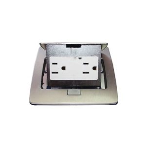 mini caja de piso rectangular en acero inoxidable con 2 contactos eléctricos (11000 21201)
