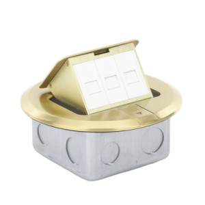 mini caja de piso redonda para datos o conectores tipo keystone, color bronce (3 contactos) (11000 12102)