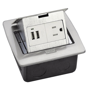 caja de piso cuadrada con 2 puertos usb y contacto eléctrico (11000 21203)