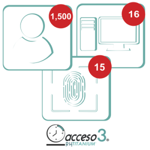 [bajo pedido] licencia para software de tiempo & asistencia compatible con sistemas de nomina / 1,500 empleados / 16 relojes checadores / 16 pc / acceso3 titanium