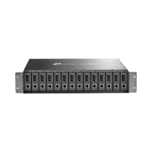 chasis para montaje en rack de 14 bahías / soporta convertidores de fibra Óptica tp link / compatibles (mc111cs, mc112cs, mc220l, mc110cs, mc100cm, mc210cs, mc200cm) / plug and play
