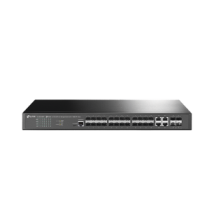 switch de fibra Óptica l2+ omada / 24 puertos sfp 1ge / 4 puertos combinados sfp+/rj45 gigabit / 2 puertos consola rj45|micro sub / administración centralizada omada o stand alone / compatile con ipv6 / multicast igmp