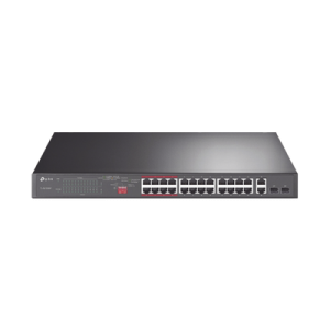 switch no administrable 24 puertos poe+ 10/100 mbps / 2 puertos 10/100/1000 mbps + 2 puertos sfp (combo) / modo prioridad de tráfico / modo aislamiento de red / presupuesto poe de 250 w / diseño para ideal para vigilancia ip