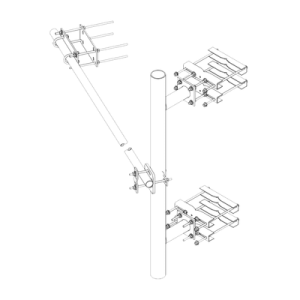 montaje lateral reforzado con 30 cm de separación . mástil de 4 1/2" x 72" (114 mm x 1.8 m).