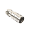 conector f macho en 75 ohm, plegable para instalar en cables coaxiales rg 11, cuerpo de bronce niquelado/ teflón.