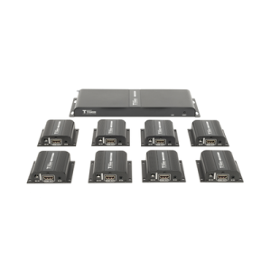 kit divisor y extensor hdmi (extender splitter) / divide 1 fuente hdmi a 8 pantallas / extiende la señal hdmi hasta 40 m / resolución 1080p @ 60 hz / cat 6/6a/7 / uso 24/7 / salida loop en el tx / ir / alimente solo el tx (poc).