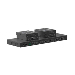matricial y extensor de video hdmi 4 x 4 / 4 entradas hdmi / 4 salidas hdmi loop / 4 salidas rj45 para extender la señal 70 metros por salida /4k / conmutación por rs232, control remoto o ethernet.