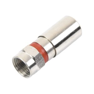 conector f macho de compresión, metálico para cable rg 59, cuerpo de bronce niquelado.