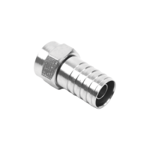 conector f macho, plegable de doble blindaje para cable rg 59, cuerpo de bronce niquelado.