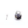conector f macho plegable, con pin para cable rg 59, cuerpo de bronce niquelado.