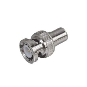 adaptador en línea para 75 ohm, de conector bnc macho a rca hembra en aplicaciones de audio video para cámaras, monitores y dvr´s.