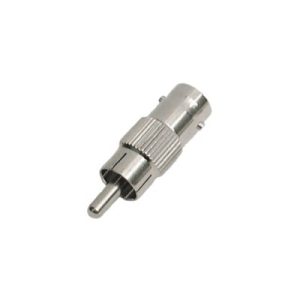 adaptador en línea para 75 ohm, de conector bnc hembra a rca macho en aplicaciones de audio video para cámaras, monitores y dvr´s.