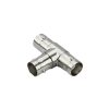 adaptador en t para 75 ohm de triple conectores bnc hembras, níquel/ oro/ teflón.