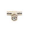 adaptador en t para 75 ohm de conector bnc macho a doble bnc hembra, níquel/ oro/ teflón.