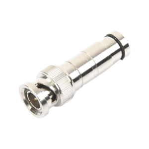 conector bnc macho en 75 ohm, de compresión axial para cable coaxial rg 59/u, níquel/ oro/ politetrafluoroetileno.