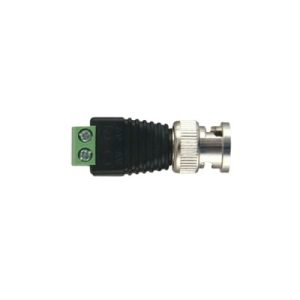 adaptador de conector bnc macho a 2 terminales tornillo para cables awg 26 14, en aplicaciones video vigilancia, níquel/ oro/ ptfe y pvc.