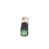 adaptador de conector bnc macho a 2 terminales tornillo para cables awg 26 14, en aplicaciones video vigilancia, níquel/ oro/ ptfe y pvc.