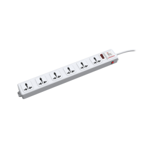 protector de 120 vca con 6 contactos de alimentación en color blanco