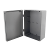 gabinete de aluminio para exterior (ip66) de 390 x 280 x 158 mm con rápida disipación de calor, cierre por tornillos con bisagra.