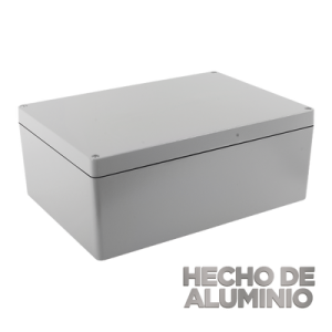 gabinete de aluminio para exterior (ip66) de 390 x 280 x 158 mm con rápida disipación de calor, cierre por tornillos con bisagra.