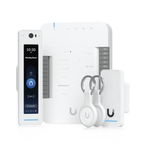 unifi access kit de inicio gen2 profesional para 1 puerta, (1) lector nfc con pantalla táctil, audio 2 vías y cámara / (1) lector nfc y de movimiento ua g2 / hub para conexiones para controlar una puerta con salida poe y energizar acc