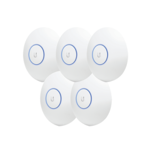 paquete de 5 access point unifi de largo alcance, doble banda 802.11ac mimo2x2 para interior, poe 802.3af, soporta 250 clientes, hasta 867 mbps, los equipos no incluyen poe se sugiere comprar aparte el modelo poe 24 12w g