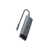 adaptador hub 6 en 1, 1 puerto usb c entrada, 1 puerto hdmi 4k, 1 puerto ethernet gigabit, 1 puerto usb c y 2 puertos usb a