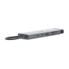 adaptador hub 9 en 1, 1 puerto usb c entrada, 1 puerto hdmi 4k, 1 puerto ethernet gigabit, 1 puerto sd y microsd, 1 puerto usb c y 3 puertos usb a