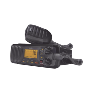 radio móvil marino vhf, color negro, 25 w de potencia, sumergible ipx4, rango de frecuencia.: tx: 156.025 157.425 mhz, rx: 156.050 163.275 mhz. incluye micrófono y cable de alimentación