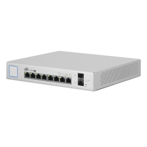 switch unifi administrable de 8 puertos gigabit poe+ 802.3at/af y poe pasivo 24v.