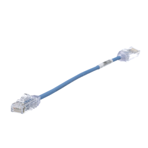 cable de parcheo tx6, utp cat6, diámetro reducido (28awg), color azul, 20cm