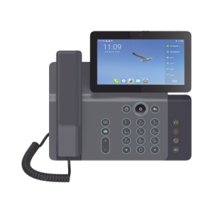 videoteléfono ip inteligente insignia, android 9.0, 20 líneas sip, pantalla a color 7" ajustable, teclado de iluminación configurable, poe, conferencia local de 10 vías.
