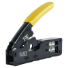 ponchadora/pelacables/cortacables compacta con matraca para conectores rj45 y rj11/rj12.