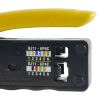 ponchadora/pelacables/cortacables compacta con matraca para conectores rj45 y rj11/rj12.